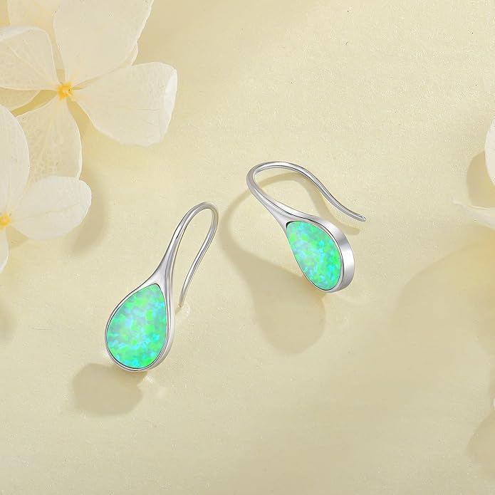 Opal Earrings 925 Sterling Silver Hook Drop Teardrop Gemstone Earrings October Birthstone Dangle Earrings Jewelry Gift for Women