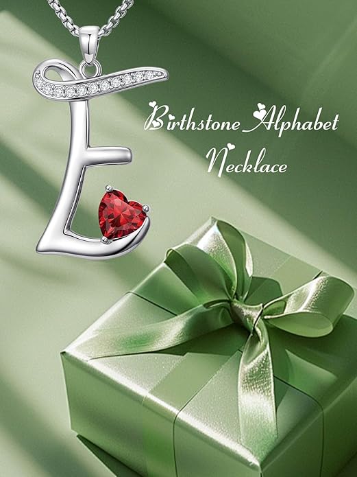 Christmas Gifts for Women Alphabet A to Z Initial Birthstone Pendant Necklaces for Women - 18k White Gold Plated Personalized Name Jewelry Valentine Mothers Day Birthday Gifts for Women Her Girlfriend