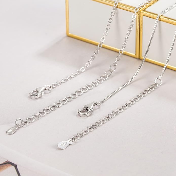 Dankadi Italian 925 Sterling Silver Necklace For Women 0.9mm Box Chain 1.3mm Rolo Chain O-Chain Lobster Claw Clasp - Pendant Chain - 16 "18" 20 "22" 24 "26" Jewelry Gift