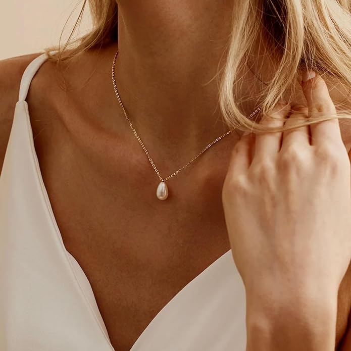 Layered Pearl Choker Necklaces for Women Gold Plated Dainty Trendy Faux Pearl Drop Pendant Y Shaped Layered Gold Necklace Wedding Bridal Jewelry