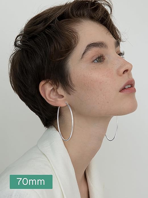 ChicSilver Hypoallergenic 925 Sterling Silver Hoop Earrings for Women, Lightweight Large Gold Plated Hoop Earrings, Endless Hoops Huggie Earrings 15/20/30/50/70MM