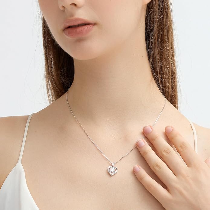 Moissanite Necklace for Women Moissanite Lab Created Diamond Heart Pendant Necklace Sterling Silver 1-3 Carat, Engraved with 'I LOVE YOU', Jewelry Gifts, for Wife, for Girlfriend, for Mom, Birthday Gift, Anniversary Present