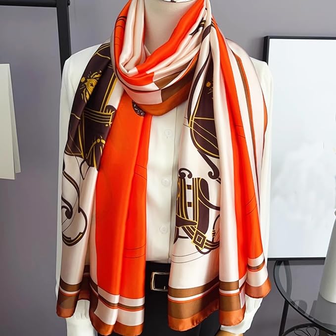 Clysoru Silk Scarf For Women Hair Scarves Lightweight Satin Elegant Shawl Wraps Bufanda Mujer Fashion Accessories 70.8"X35.4"