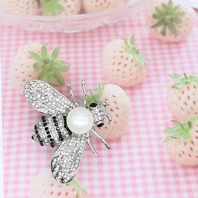 Honey Bee Brooches Crystal Insect Themed Bee Brooch Animal Fashion Shell Pearl Brooch Pin Gold Tone