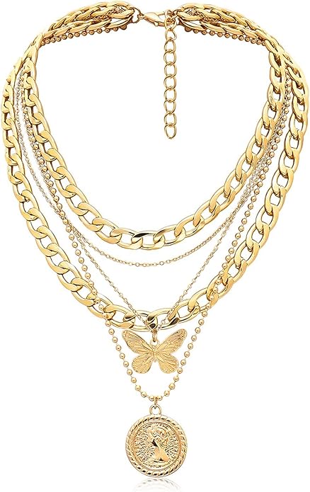 MJartoria Layered Necklaces for Women Trendy Retro Coin Pendant Necklace Dainty Chunky Chain Choker Necklaces for Jewelry Birthday Gifts