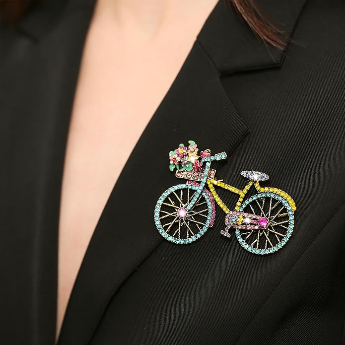 Crystal Rhinestone Creative Bicycles Brooch Pin for Women Retro Elegant Handmade Blue Brooches Pins Classic Wedding Fashion Jewelry Accessories Gift