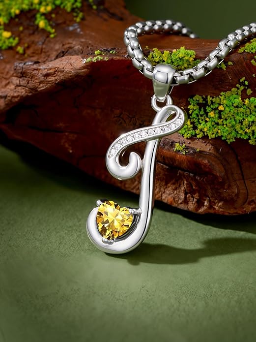 Christmas Gifts for Women Alphabet A to Z Initial Birthstone Pendant Necklaces for Women - 18k White Gold Plated Personalized Name Jewelry Valentine Mothers Day Birthday Gifts for Women Her Girlfriend
