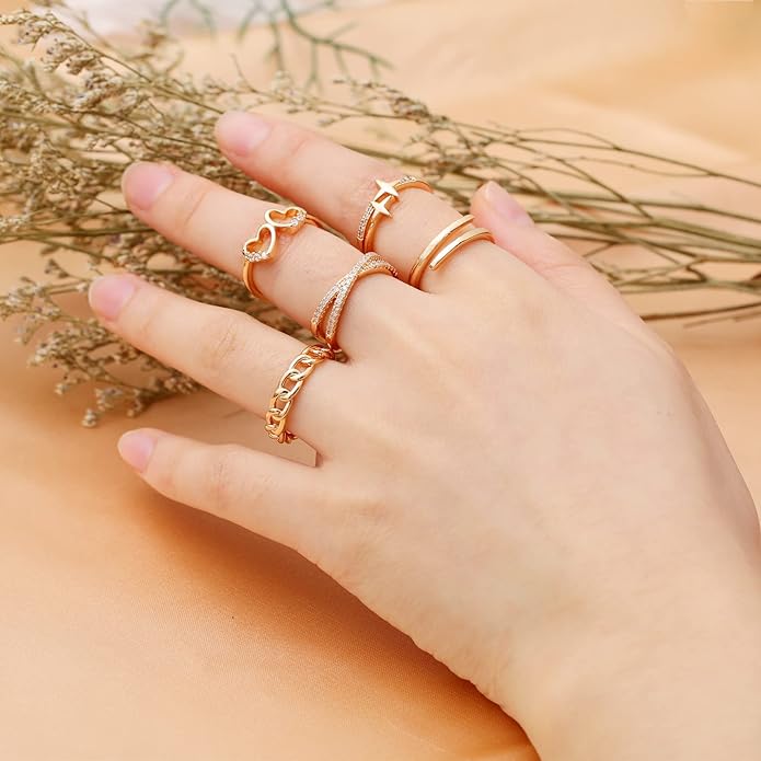 Honsny 14K Gold Plated Stacking Rings Set for Women, Stackable Knuckle Thumb Rings Thin Dainty Silver Rings for Women Wedding Eternity Band Simple Rose Gold Ring Size 4-11