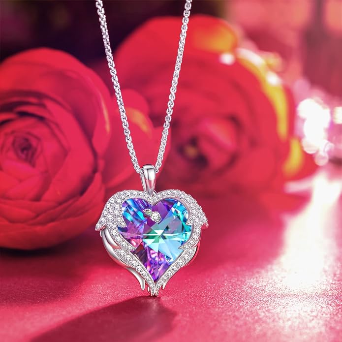 Kate Lynn Angel Wings Heart Necklaces for Women, Birthday Anniversay Christmas Gifts for Mom Wife Daughter Girfriend, Symbol of Love, Protection and Eternal Hope