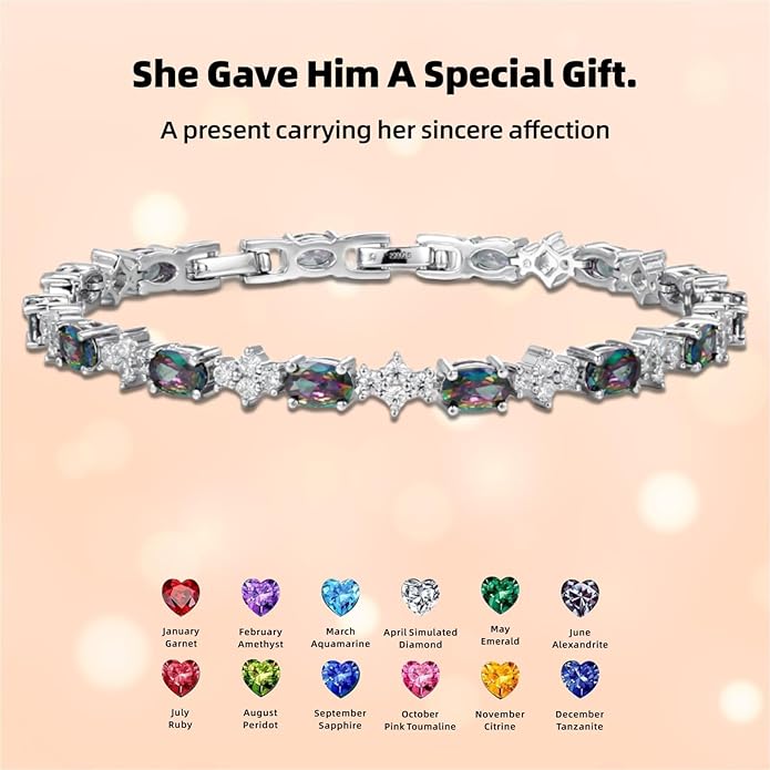 Tennis Birthstone Bracelets Sterling Silver Bracelets Charm Jewelry Birthday Gifts for Women,Girlfriend,Wife,Mom - Graduation, Friendship,Birthday, Anniversary