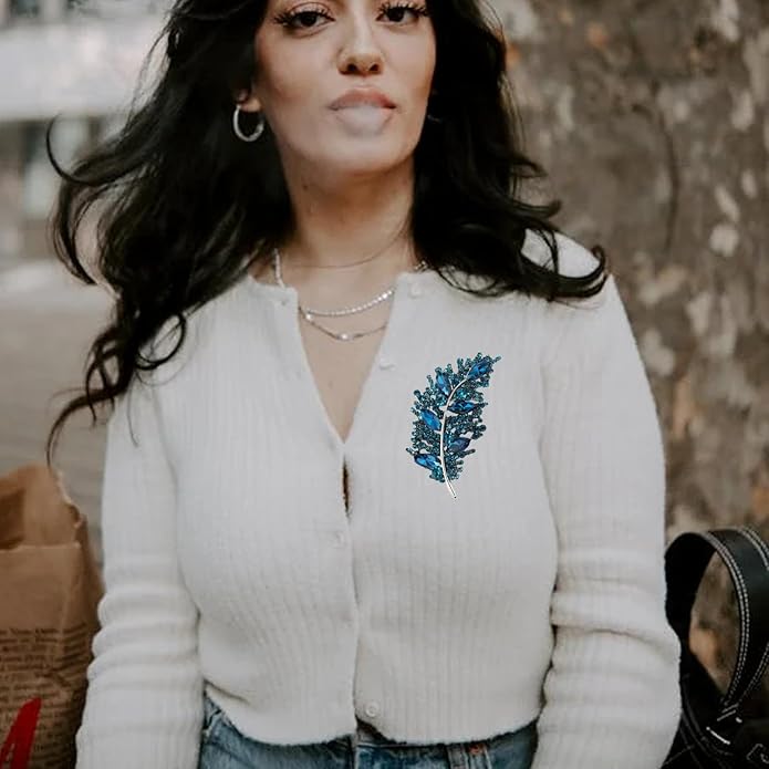 Rhinestone Leaf Brooches for Women Men,Vintage Plant Leaf Lapel Pins Sparkling Crystal Feather Brooch Collar Pins Clothing Bags Hats Christmas Birthday Jewelry