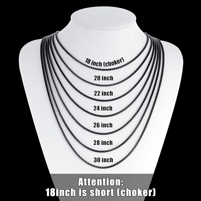Fiusem Box Chain for Men, Silver Tone/14K Gold Plated/Black Stainless Steel Necklace for Men and Women, Width 2/2.5/3/4/5mm, Length 18-28 Inches