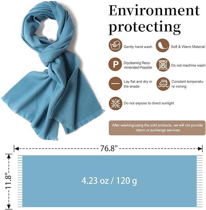 WASALUYA Wool Scarf for Women & Men, 100% Wool Scarves Wrap Shawl with Tassels, Elegant Soft Winter Scarf for Fall and Winter