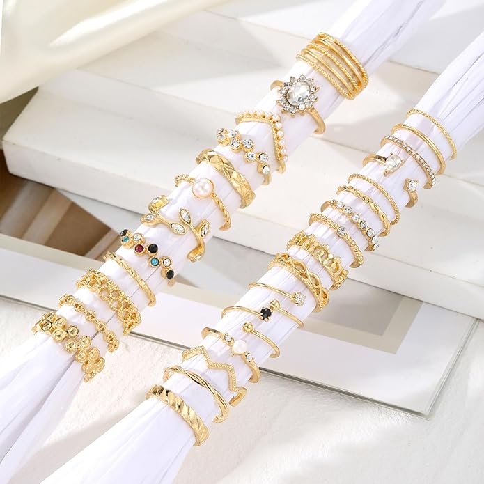 IFKM Gold Knuckle Rings Set For Women Vintage Stackable Joint Finger Midi Rings Dainty Cubic Zirconia Crystal Simple Twist Hollow Cute Rings Pack Jewelry Gift