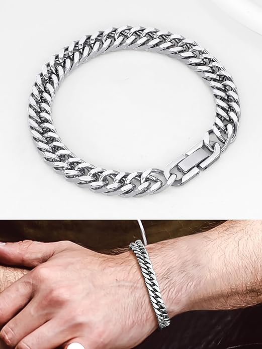 8/12/17mm Wide Cuban Link Bracelet for Men Father Gift 18K Gold/Black Plated Stainless Steel Bracelets 7.4-9 Inches(Gift Wrapped)