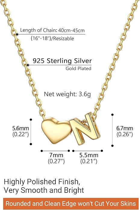PROSILVER Initial Heart Necklace for Women, 925 Sterling Silver Tiny Heart Letter Necklace Siver, Gold Necklace, Come with Box