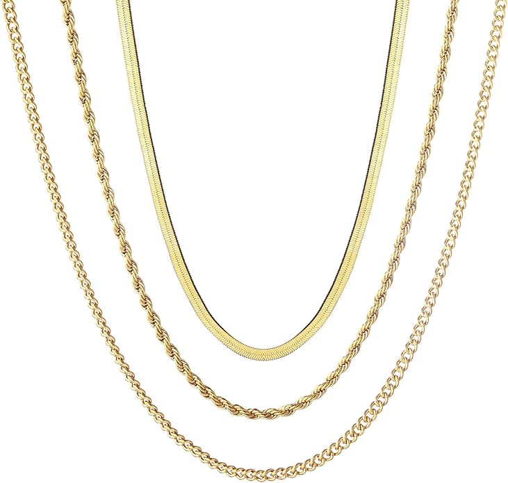 wgoud Gold Necklace for Women Waterproof,14K Real Gold Plated Herringbone Choker Necklace for Women Trendy, Dainty Gold Chain Necklaces Stack,Simple Layered Gold Necklaces for Women Jewelry Gifts