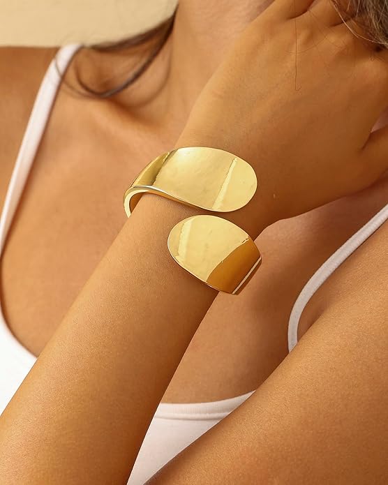 Bangle Bracelets for Women | 14K Gold Plated Trendy Wide Bracelets | Hinged Arm Cuff Bangles Chunky Bracelet for Women