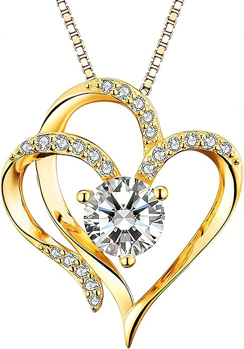 Double Heart Birthstone Necklace for Women - 925 Sterling Silver Adjustable Chain, 12-Month Cubic Zirconia Pendant, Gift for Wife/Girlfriend/Mom (Anniversary, Valentine's Day, Christmas)
