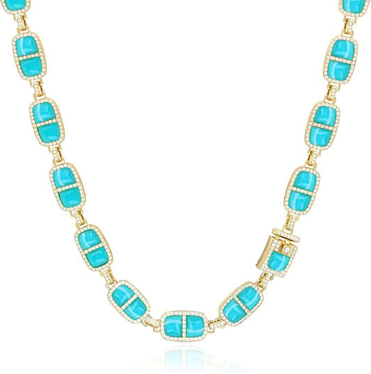 Chunky Necklace for Women 12 Colors Diamond Stone Gold Statement Necklace for Women Full Trendy Blue Birthstone Choker Necklace for Women Square Design Necklace Jewelry