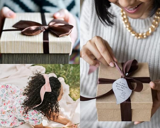 LEEQE Double Face Brown Satin Ribbon 1/2 inch X50 Yards Polyester Brown Ribbon for Gift Wrapping Very Suitable for Weddings Party Invitation Decorations and More