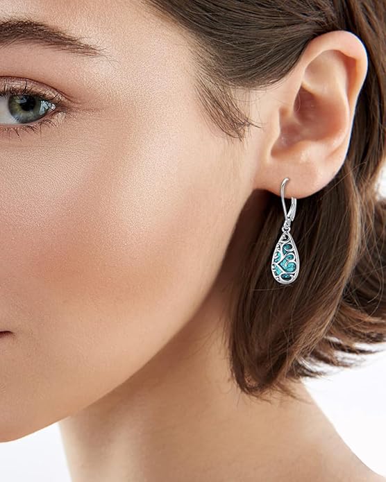 BDL Genuine Turquoise Jewelry for Women, Sterling Silver Earrings and Necklaces for Women, Leverback Dangle Drop Earrings Jewelry…