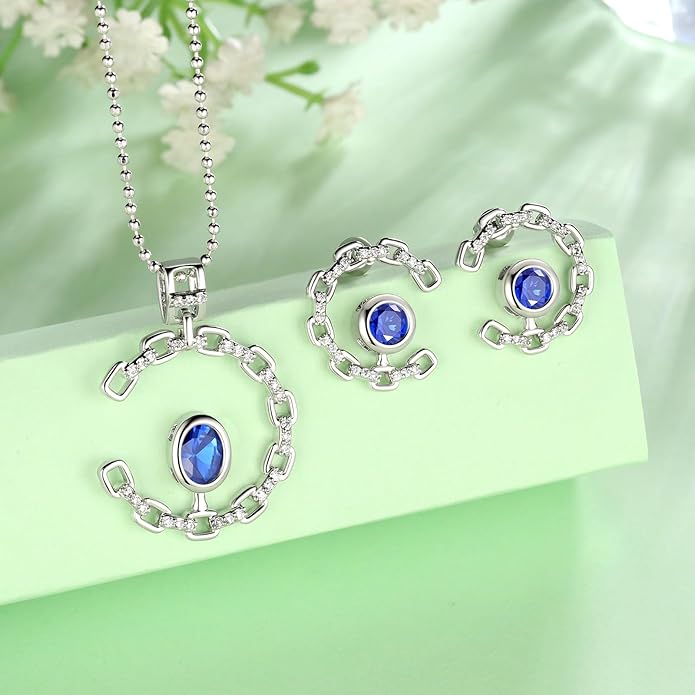 Ydou Elegant C-Shaped Crystal Necklaces/Stud Earrings Set with Birthstone Jewelry Set Silver Plated Fashion Jewelry for Women CS0003