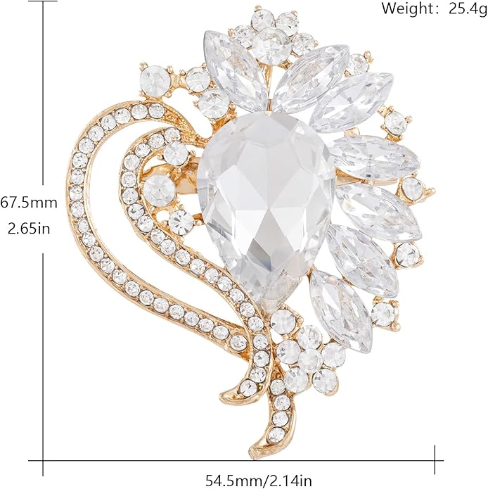 LAXPICOL Vintage Austrian Crystal Elegant Heart Flower Brooch Pin For Women Wedding Broach Pin