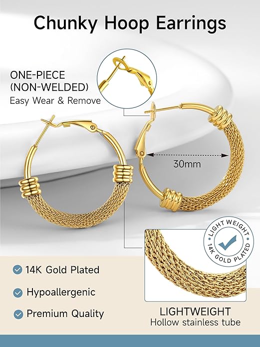 PROSTEEL 30/40/60/80/100mm Chunky Hoop Earrings For Women Gold Plated/Black Stainless Steel Hoops Earrings Statement Jewelry