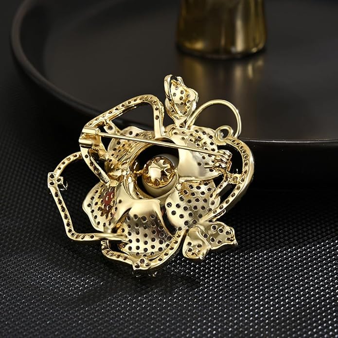 Flower Brooch Pin - Rhinestone Flower Pin 18k Gold Plated - Thanksgiving Day, Birthday, Wedding Gifts for Mom, Wife