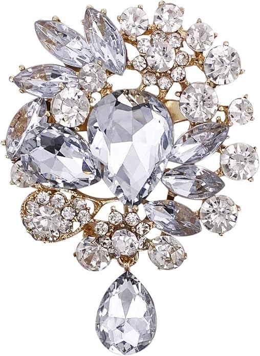 LAXPICOL Vintage Wedding Bridal Big Blue Crystal Rhinestone Tear drop Brooch Pin for Women