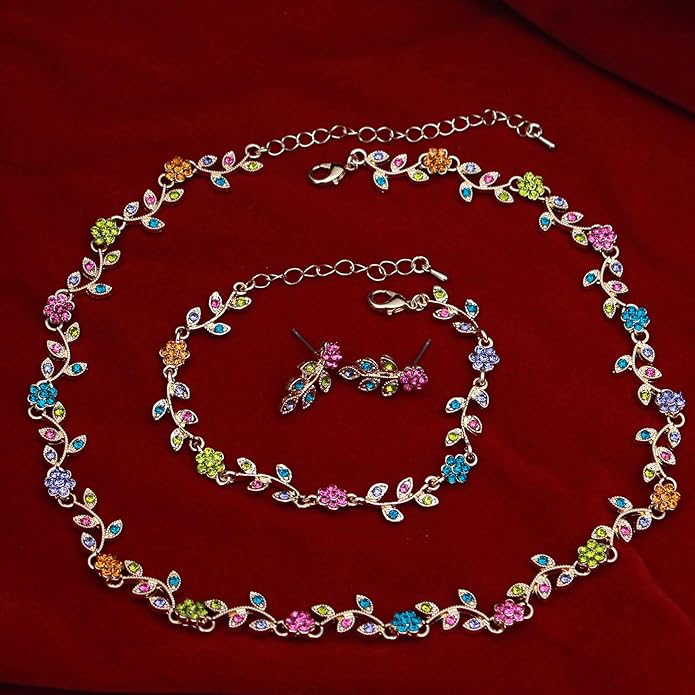 Austrian Crystal Rhinestone Choker Necklace Dangle Earring Link Bracelet Jewelry Set for Brides Bridesmaid Prom Costume Accessories for Women