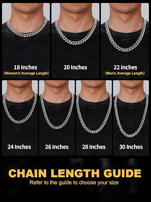 U7 Cuban Link Chain Necklace for Men, Stainless Steel/Black/Gold Mens Necklaces, Chunky Curb Chain Necklace in 6/9/12mm Width 18-30 Inches, Thick Choker Jewelry with Box Packed