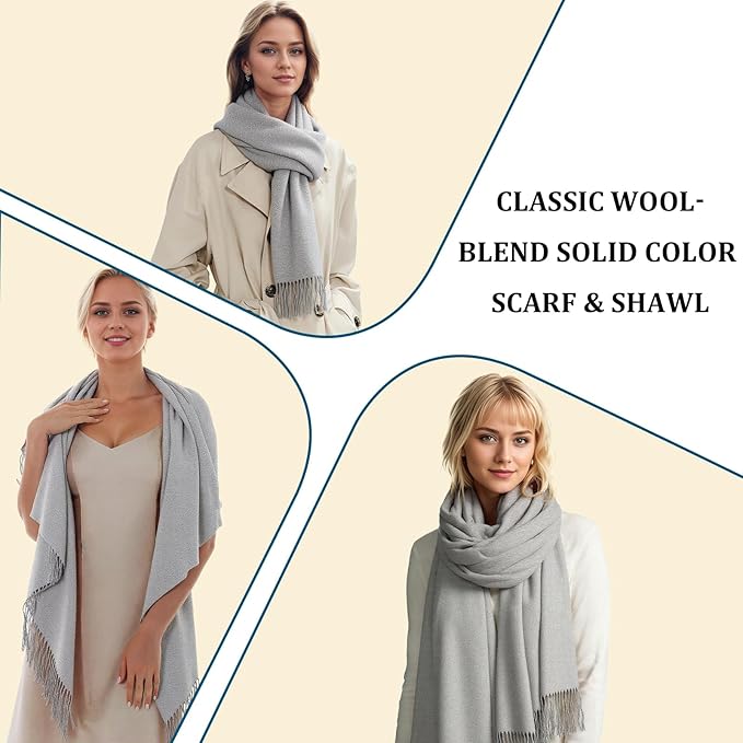 Temminc Winter Scarf for Women - Soft Warm Pashmina Shawl Wrap, Lightweight Fashion Blanket Travel Shawl, Solid Color Scarf