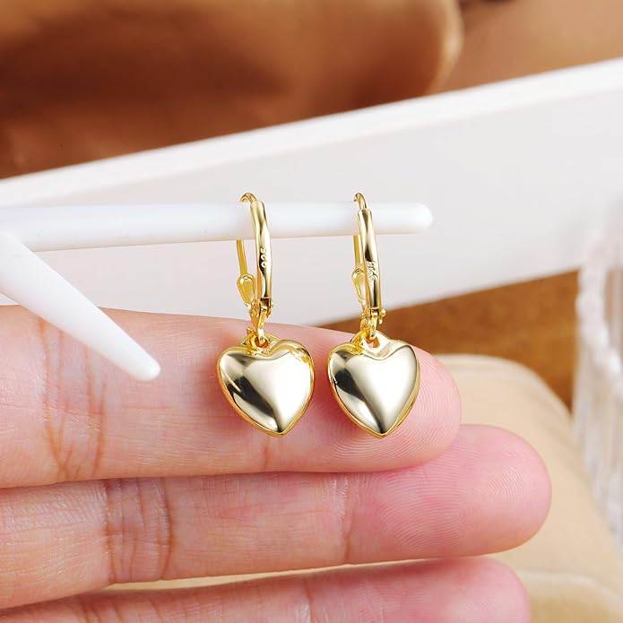 925 Sterling Silver Heart Dangle Earrings for Women Silver Dangle Leverback Earrings Hypoallergenic Love Heart Dangle Drop Earrings for Jewelry Gifts