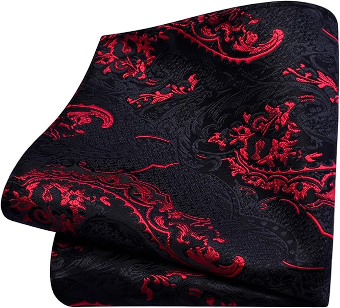 GUSLESON 8cm Paisley Tie Set for Men Necktie Lapel Pin Pocket Square Cufflinks Set for Men