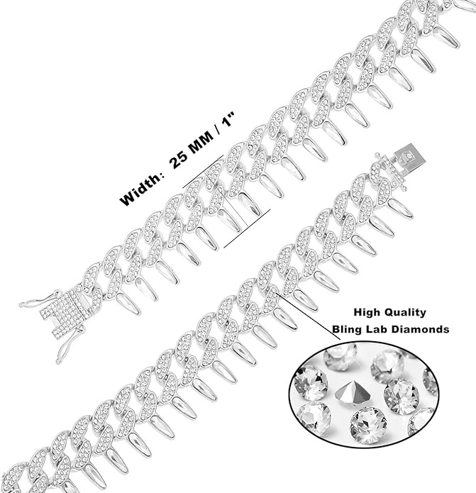 HH BLING EMPIRE Mens Gold Silver Plated Spike Cuban Link Chain Necklace and Bracelet Sets, Chunky Iced Out Diamond Miami Cuban Link Chains Hip Hop Jewelry
