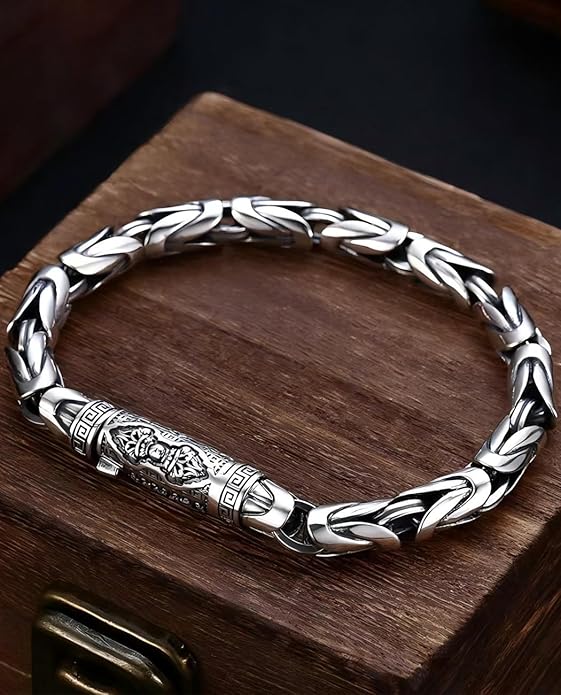 Italian Handmade Sterling Silver Mens Bracelets | Solid S925 Chain Bracelets for Men | Men's Silver Bracelet Gift for Dad, Boyfriend, Son, My Man
