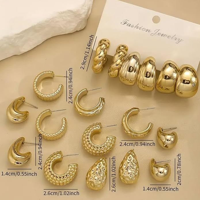 24 Pairs Chunky Gold Hoop Earrings Set for Women, Hypoallergenic Fashion Statement Hoops Earrings Pack Assorted Small Big Twisted Hoop Jewelry for Gift