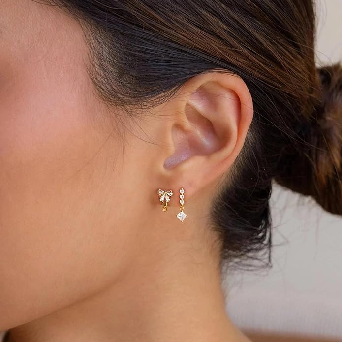 Gold Plated Earrings for Women, 14k Gold Plated Earring Stack Hypoallergenic Pearl Drop Earring Dainty Earrings for Women Trendy Cute Small Huggie Hoop Earring Fashion Womens Jewelry