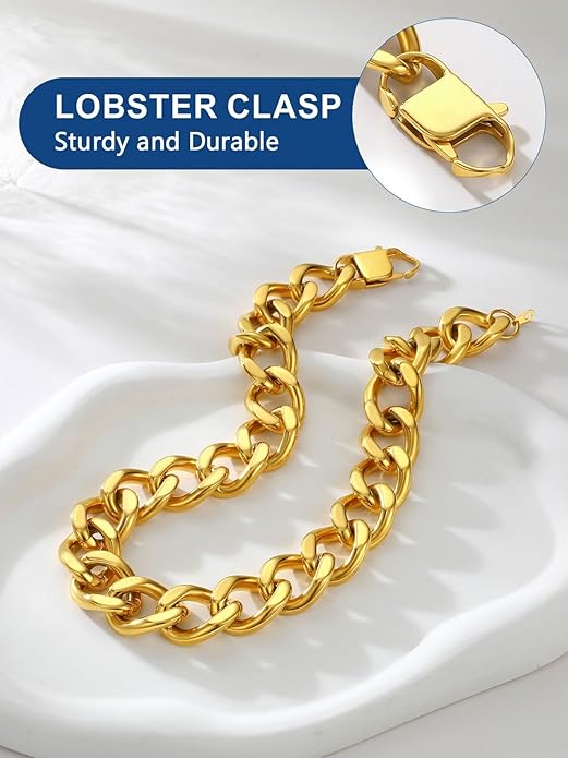 ChainsPro Cuban Link Chain for Women,Stainless Steel Chunky Necklace Silver/Gold Plated Thick Chain Choker, 12/16/20 mm Width,18" and 20" Punk Hip Hop Trendy Non Tarnish Jewelry Gifts