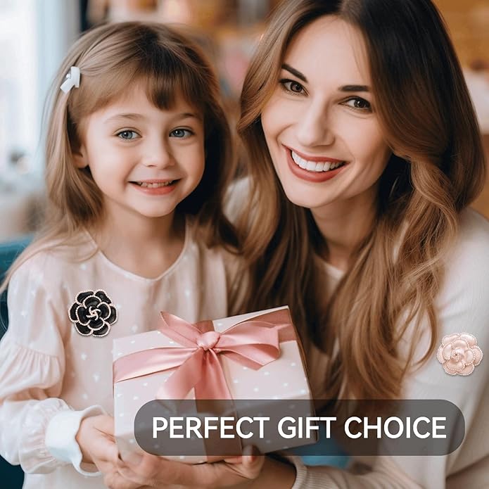 2 Pcs Camellia Flower Brooch Pins Elegant Faux Pearls for Women Dress Perfect for Party Wedding and Banquet