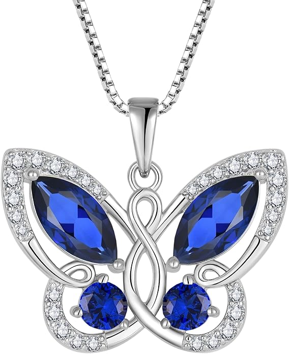 STARCHENIE Butterfly Pendant Necklace for Women 925 Sterling Silver Birthstone Butterfly Jewelry Gifts
