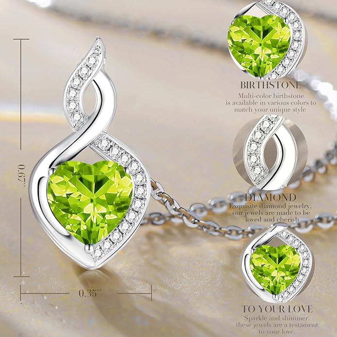 FANCIME 14K Solid White Gold Heart Birthstone Necklace with Diamond Pendent Birthday Gifts for Mom Women, Sterling Silver Chain 16" + 2" Extender