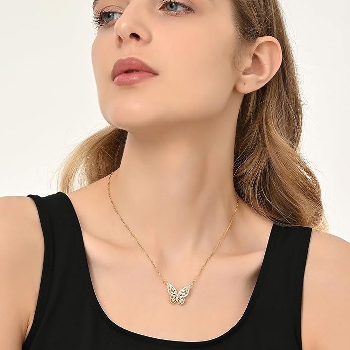 Dainty Gold Butterfly Bow Necklace for Women,18k Gold Plated Choker Necklaces for Women Waterproof & Daily & Simple, Gold Jewelry for Women