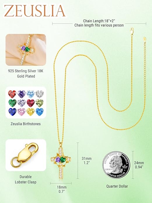Zeuslia Double Birthstone Necklace Gifts for Wife - 925 Sterling Silver Sunflower/Rose/Crown Cross/Compass/Heart Pendant I Love You Necklace, Anniversary Birthday Gifts for Wife Girlfriend Mom Her
