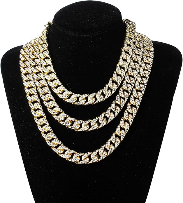 Saintda Cuban Link Chain and Bracelet Set for Men Women Iced Out Diamond Gift for Boys Hip Hop Rapper Jewelry