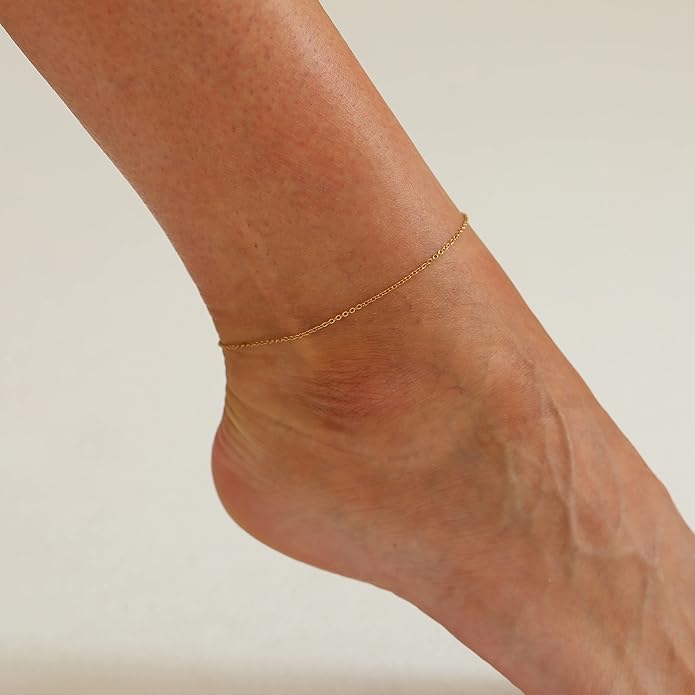 Dainty Ankle Bracelets for Women 18K Gold Plated Satellite Beaded Herringbone Chain Anklets Simple Lip Chain Anklet Minimalist Summer Beach Foot Jewelry Christmas