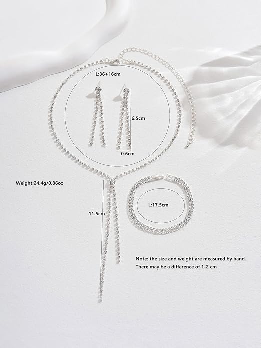 MIFYNN Rhinestone Wedding Set for Women Sparkle Crystal Earrings Necklace Bracelet Jewelry Set Wedding Party Prom Jewelry Set for Brides Bridesmaid