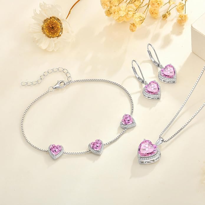 Love Heart Bracelet 925 Sterling Silver Halo Heart Birthstone Bracelet Jewelry Gifts for Women